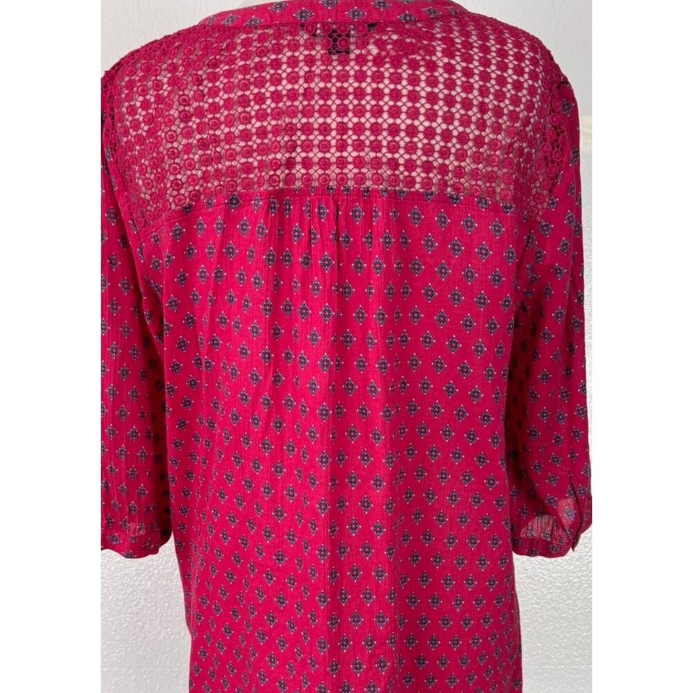 Tommy Hilfiger XL Pink Patterned Blouse 3/4 Sleeve Split V Neck - Picture 9 of 11